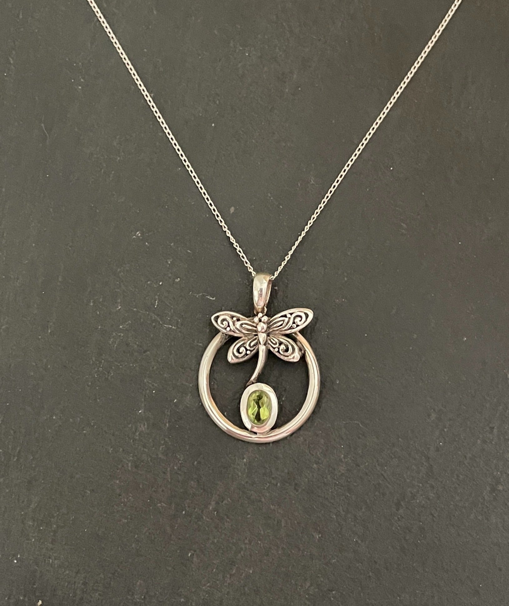 Peridot and Silver Butterfly Pendant image 0