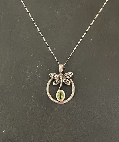 Peridot and Silver Butterfly Pendant image 0