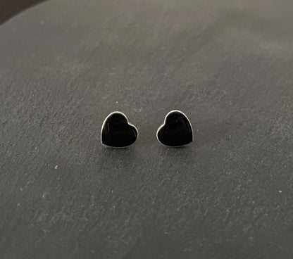 Black Onyx Heart Stud Earrings image 0