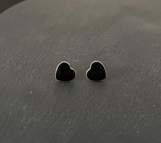 Black Onyx Heart Stud Earrings image 0