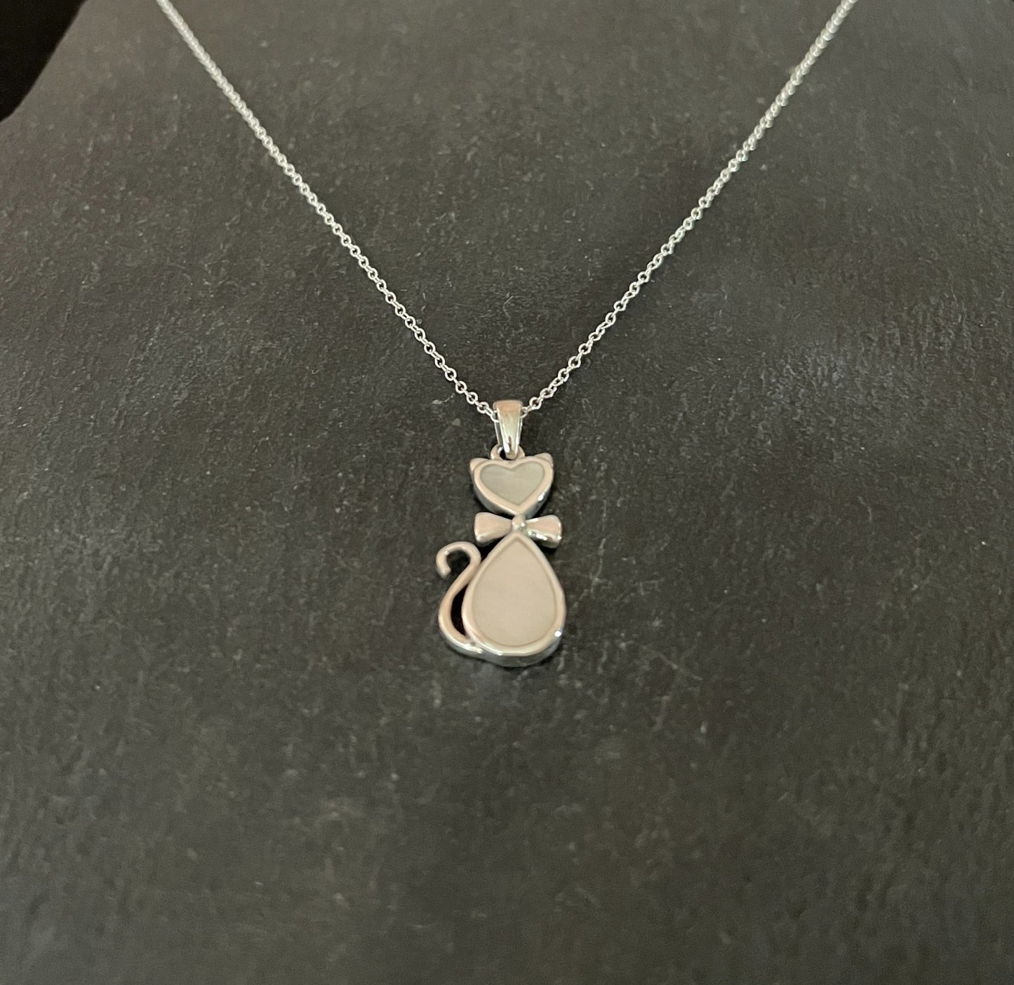 Mother of Pearl and Silver Cat Pendant image 1