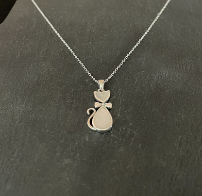 Mother of Pearl and Silver Cat Pendant image 1