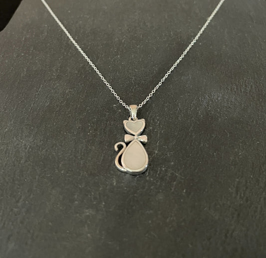 Mother of Pearl and Silver Cat Pendant image 1