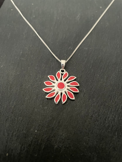 Coral and Silver Flower Pendant image 1