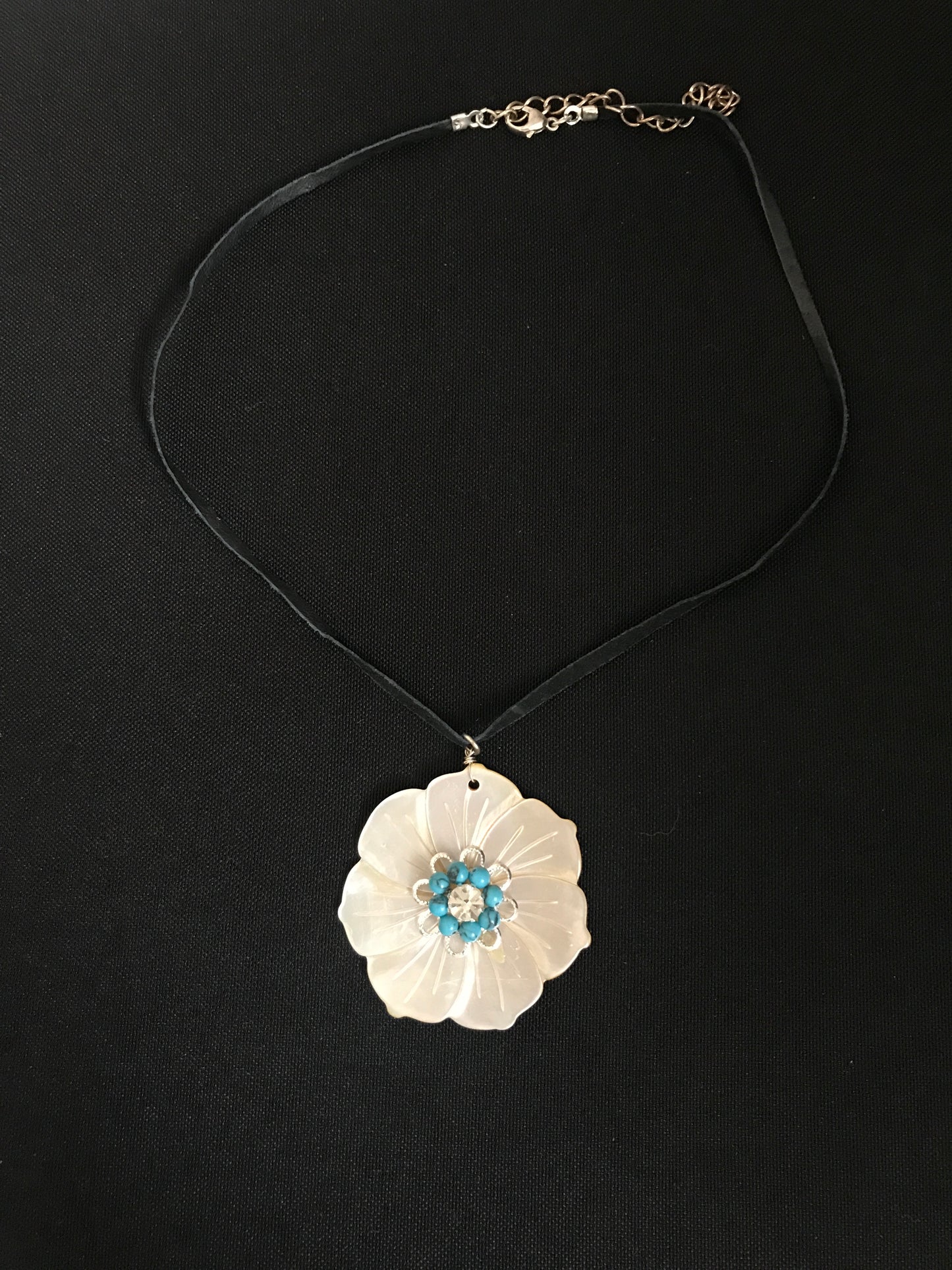 Mother of Pearl and Turquoise Howlite Flower Necklace image 1