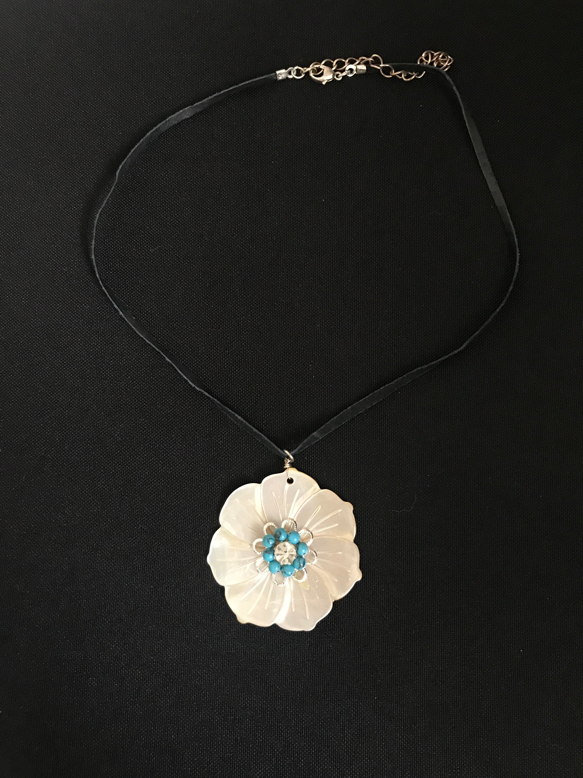 Mother of Pearl and Turquoise Howlite Flower Necklace image 1