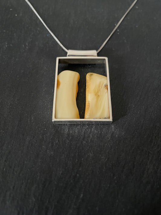 Yellow Amber and Silver Pendant image 1