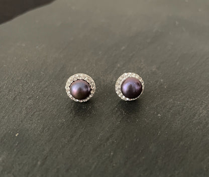 Blue Pearl and Cubic Zirconia Stud Earrings image 0