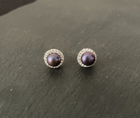 Blue Pearl and Cubic Zirconia Stud Earrings image 0