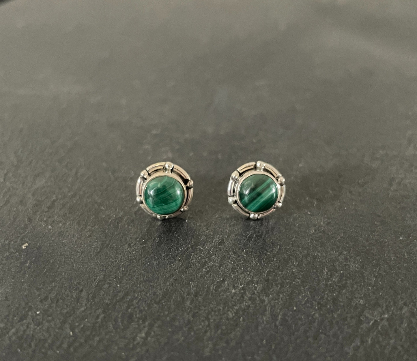 Round Malachite Stud Earrings image 0