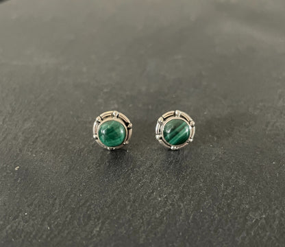 Round Malachite Stud Earrings image 0