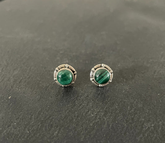 Round Malachite Stud Earrings image 0
