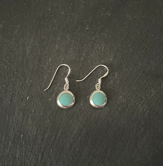 Round Turquoise and Silver Earrings image 0