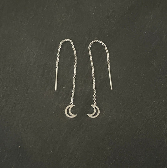 Silver Moon Pull Through Earrings image 0