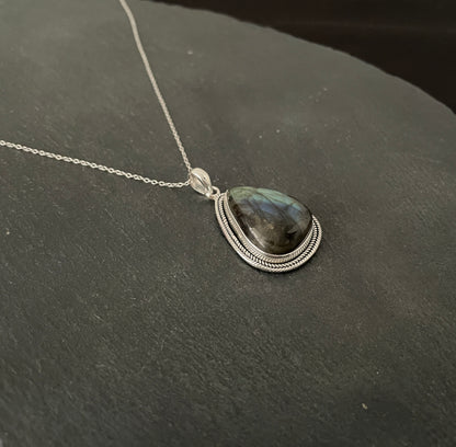 Labradorite and Silver Teardrop Pendant image 1