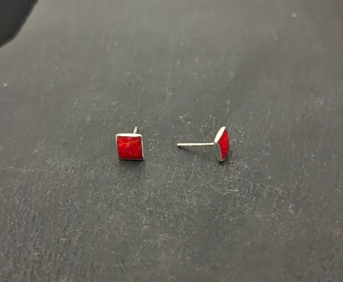 Coral Square Stud Earrings image 1