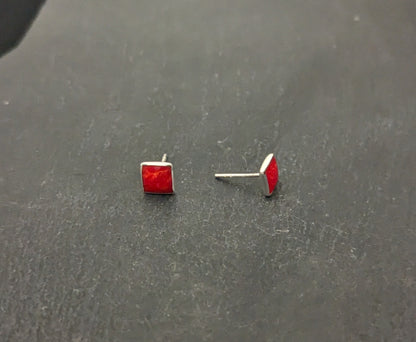 Coral Square Stud Earrings image 1