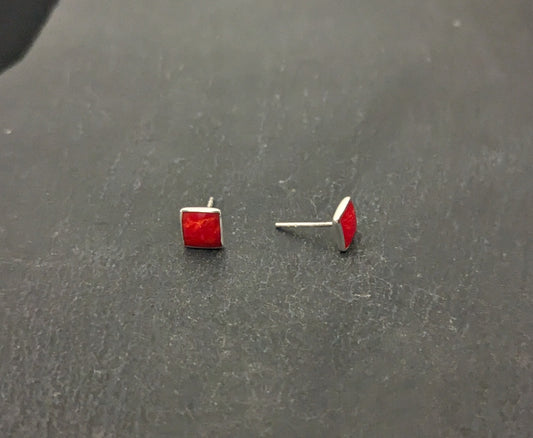 Coral Square Stud Earrings image 1