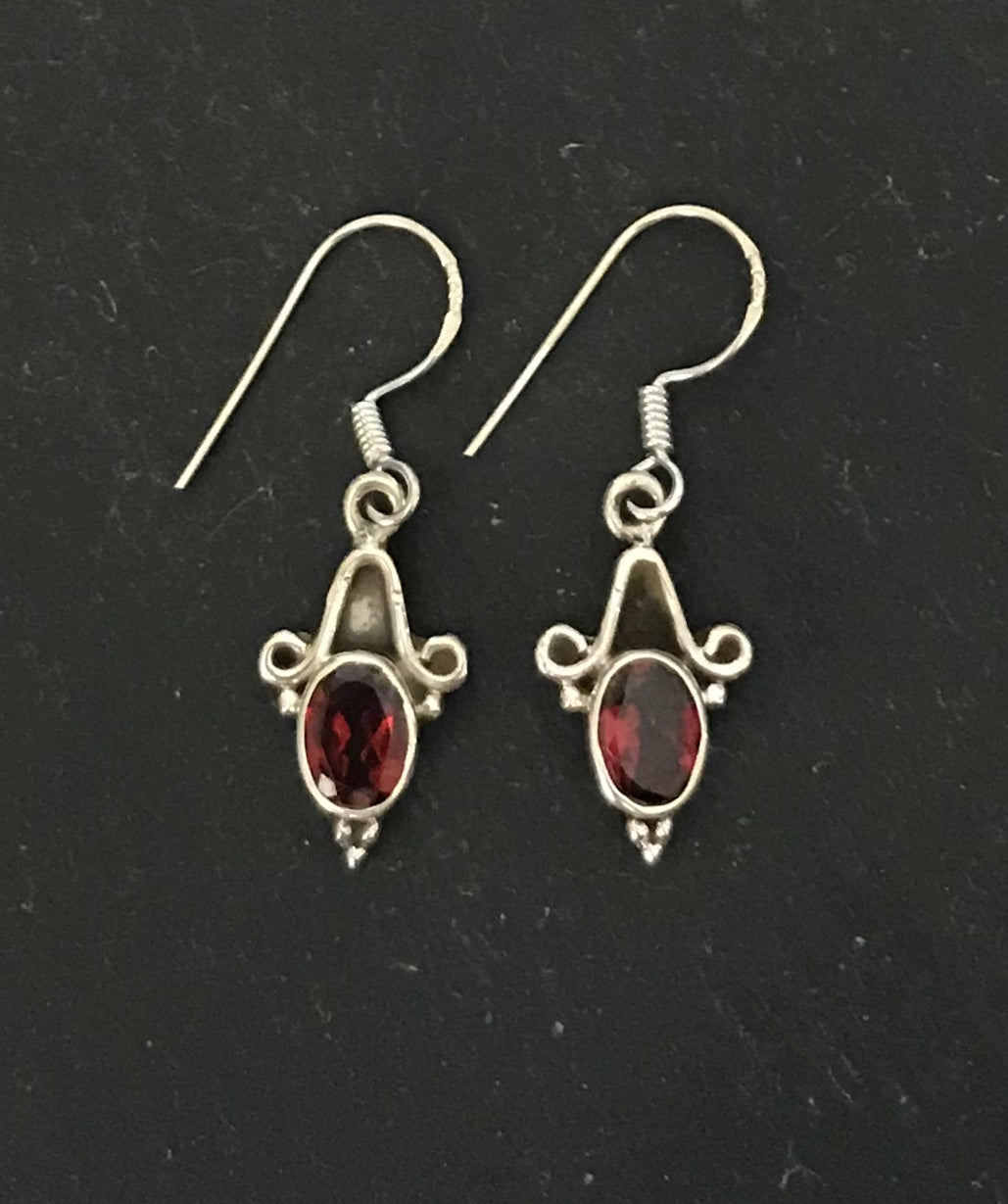 Oval Garnet and Silver Earrings image 0