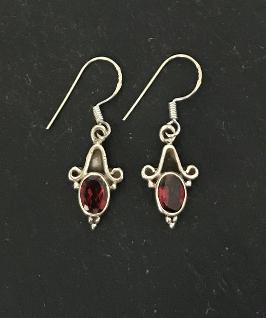 Oval Garnet and Silver Earrings image 0