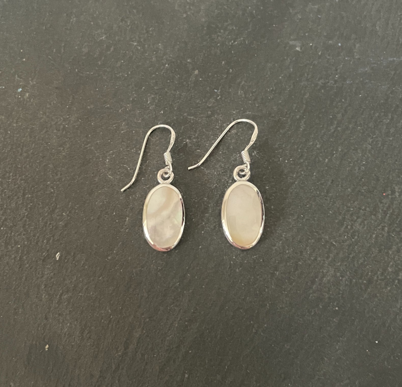 Mother Of Pearl and Silver Oval Earrings image 0