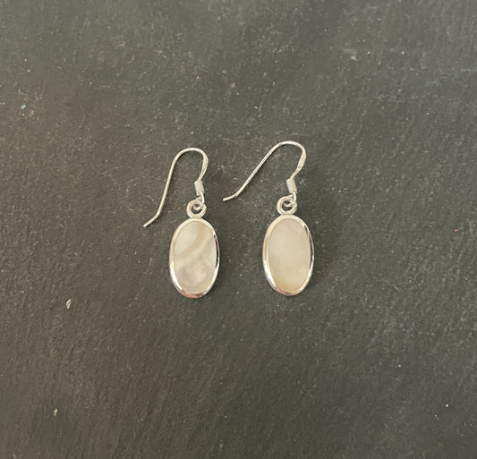Mother Of Pearl and Silver Oval Earrings image 0