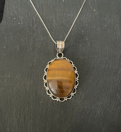 Tiger's Eye Oval Silver Pendant image 0