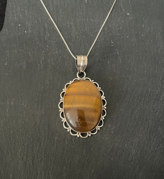 Tiger's Eye Oval Silver Pendant image 0