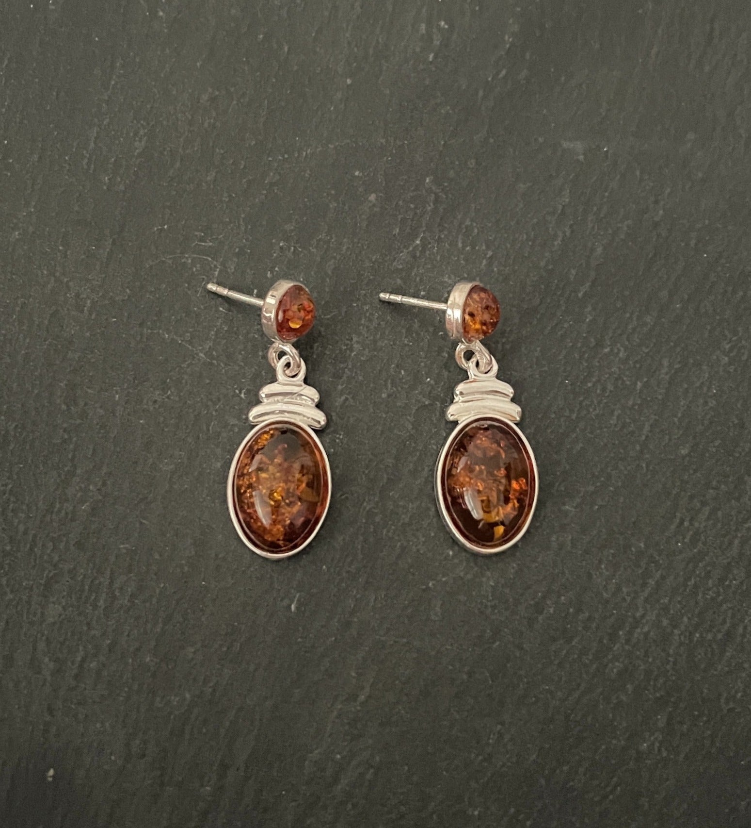 Two Stone Amber Drop Earrings image 0