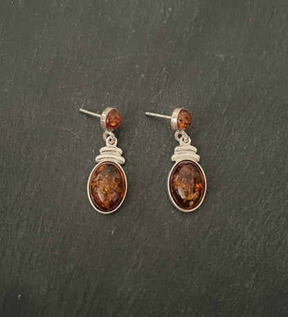 Two Stone Amber Drop Earrings image 0