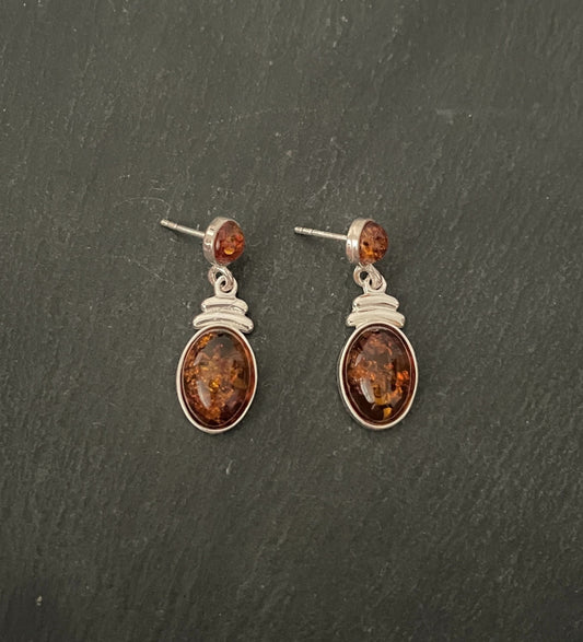 Two Stone Amber Drop Earrings image 0