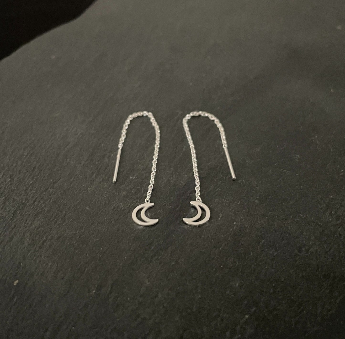 Silver Moon Pull Through Earrings image 1