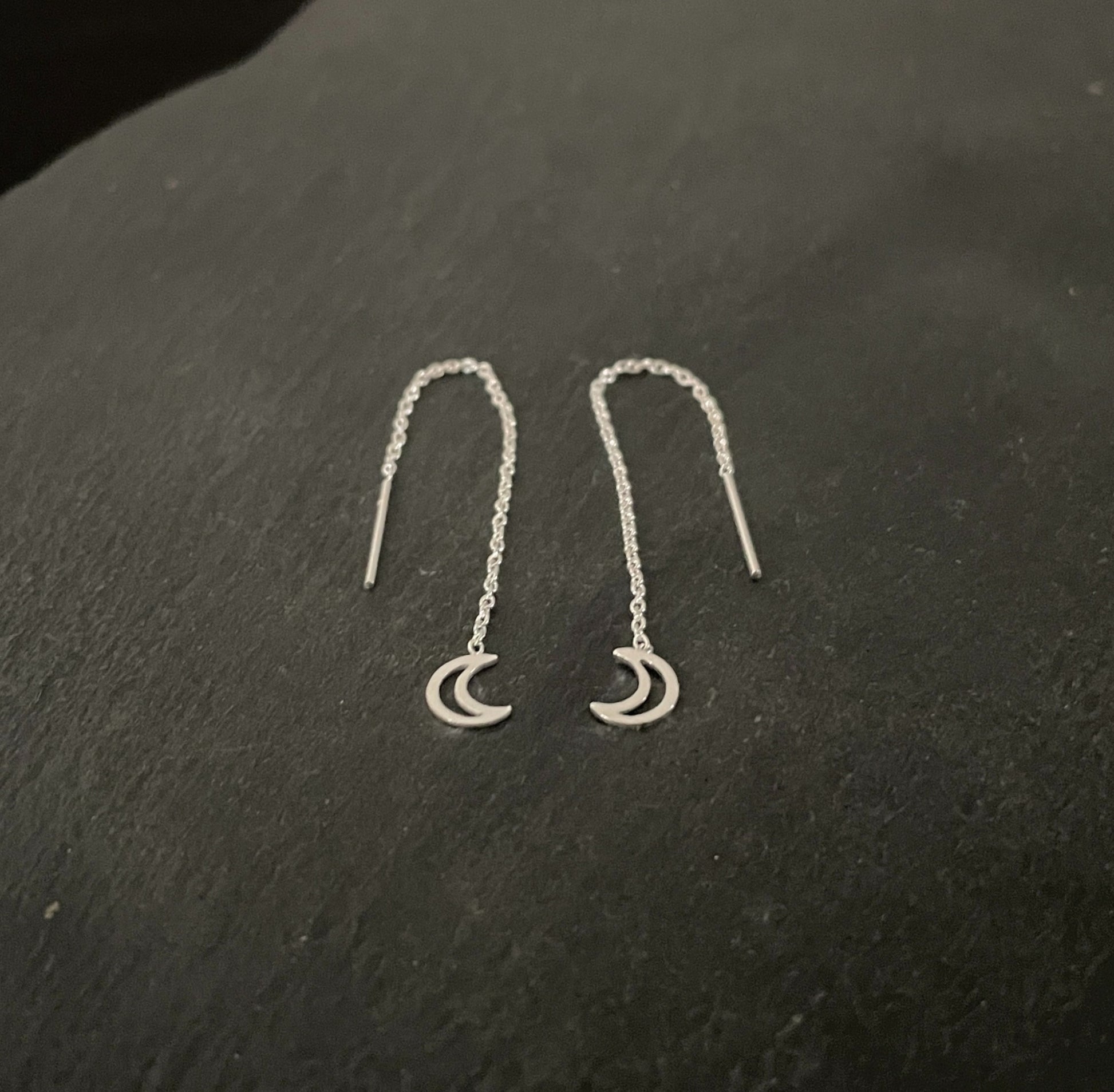 Silver Moon Pull Through Earrings image 1