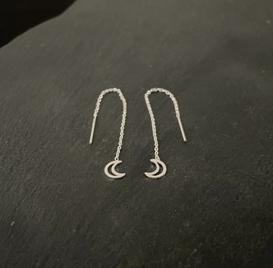 Silver Moon Pull Through Earrings image 1