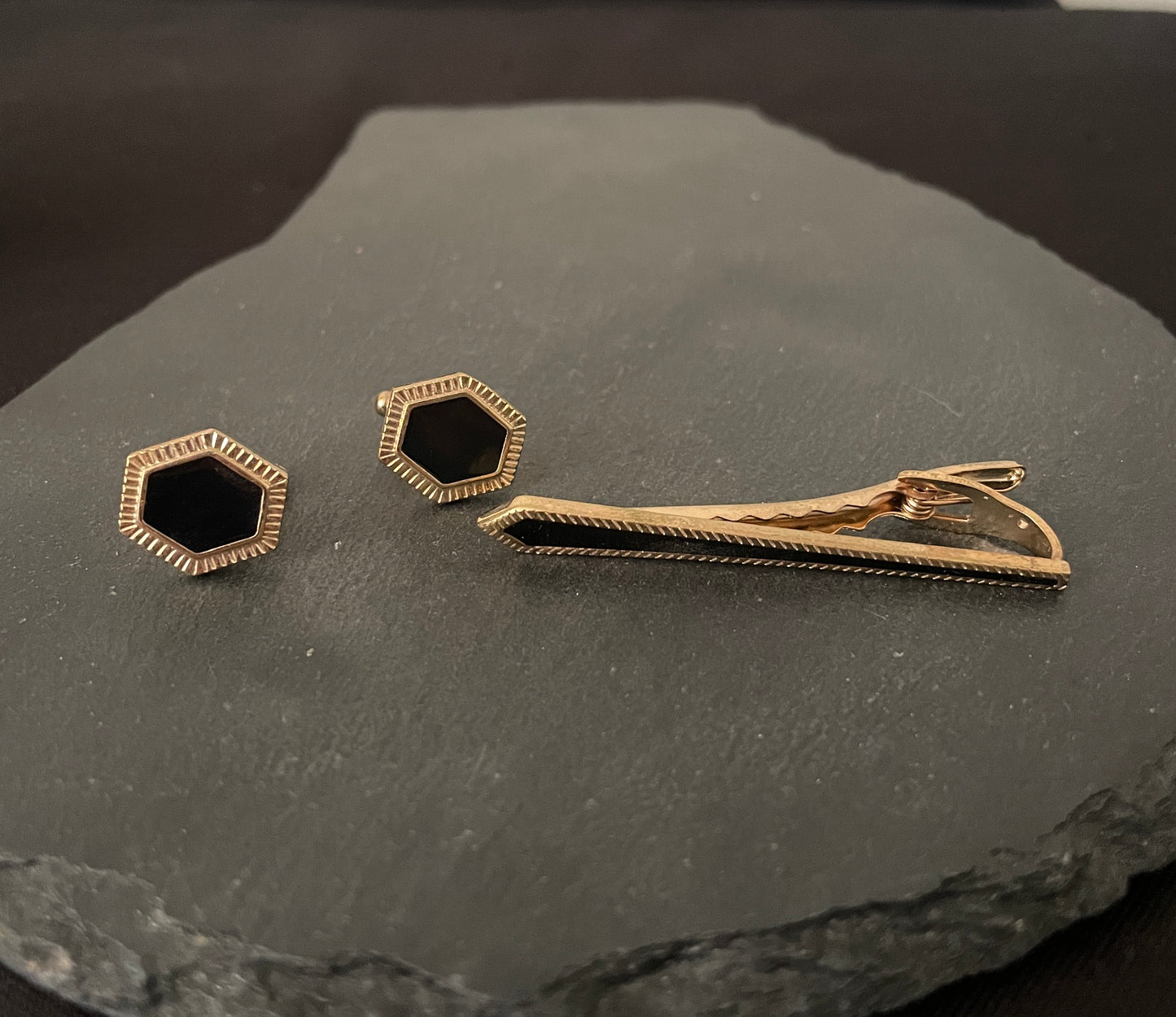Gold Coloured Cufflink and Tie Pin Set image 0