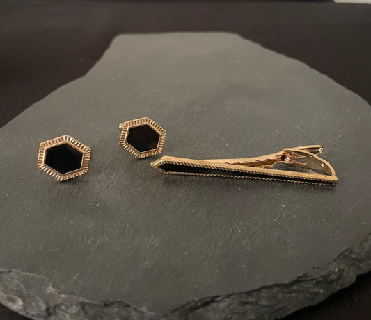 Gold Coloured Cufflink and Tie Pin Set image 0