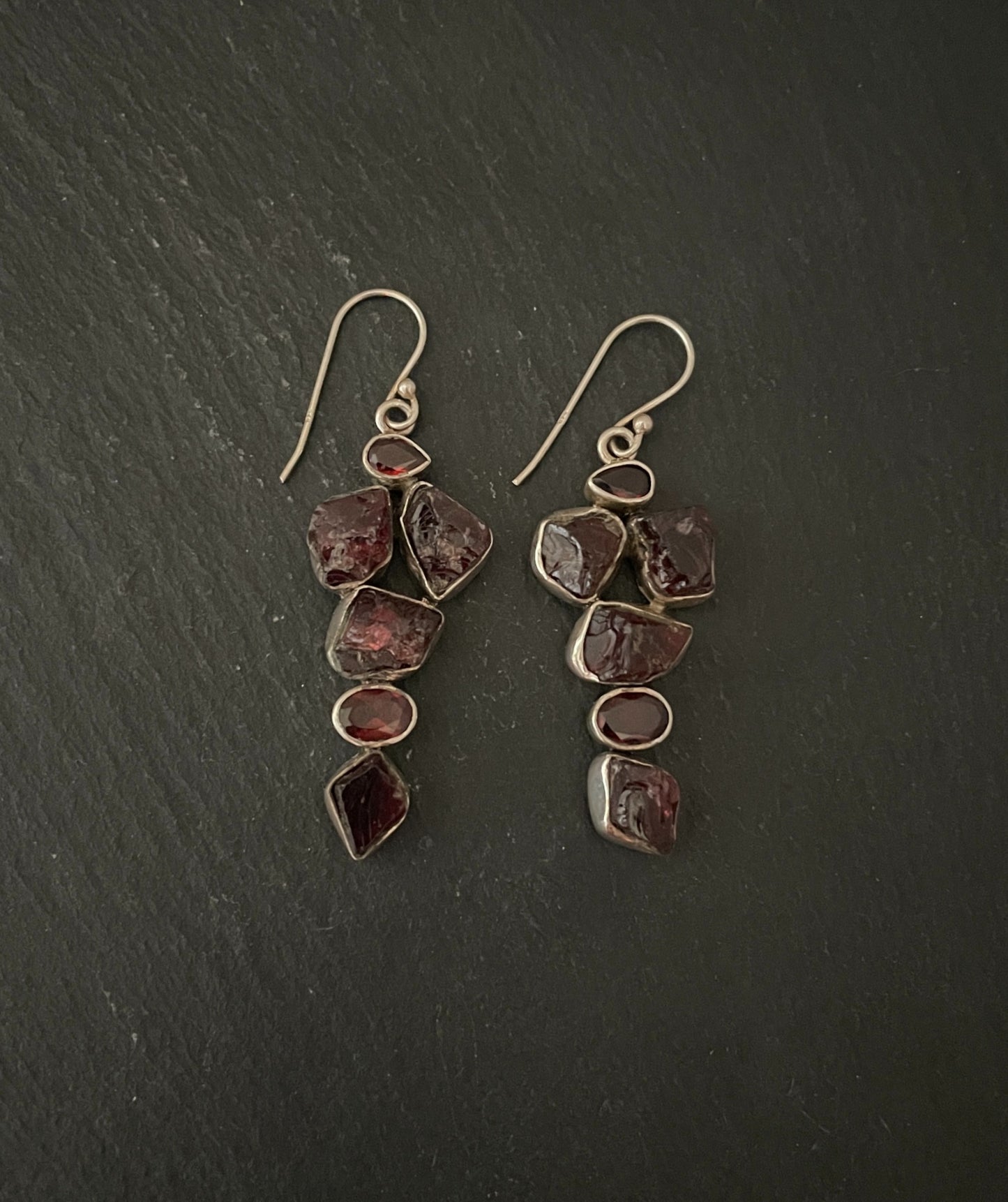 Rough Garnet and Silver Earrings image 0