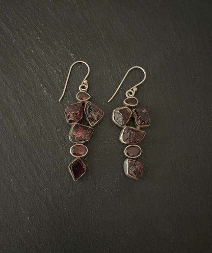 Rough Garnet and Silver Earrings image 0