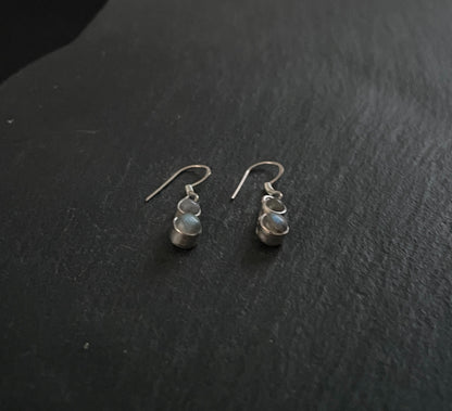 Two Stone Labradorite and Silver Round Drop Earrings image 1