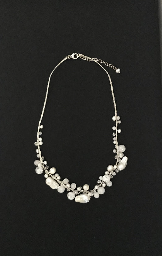 White Pearl and Bead Necklace image 0