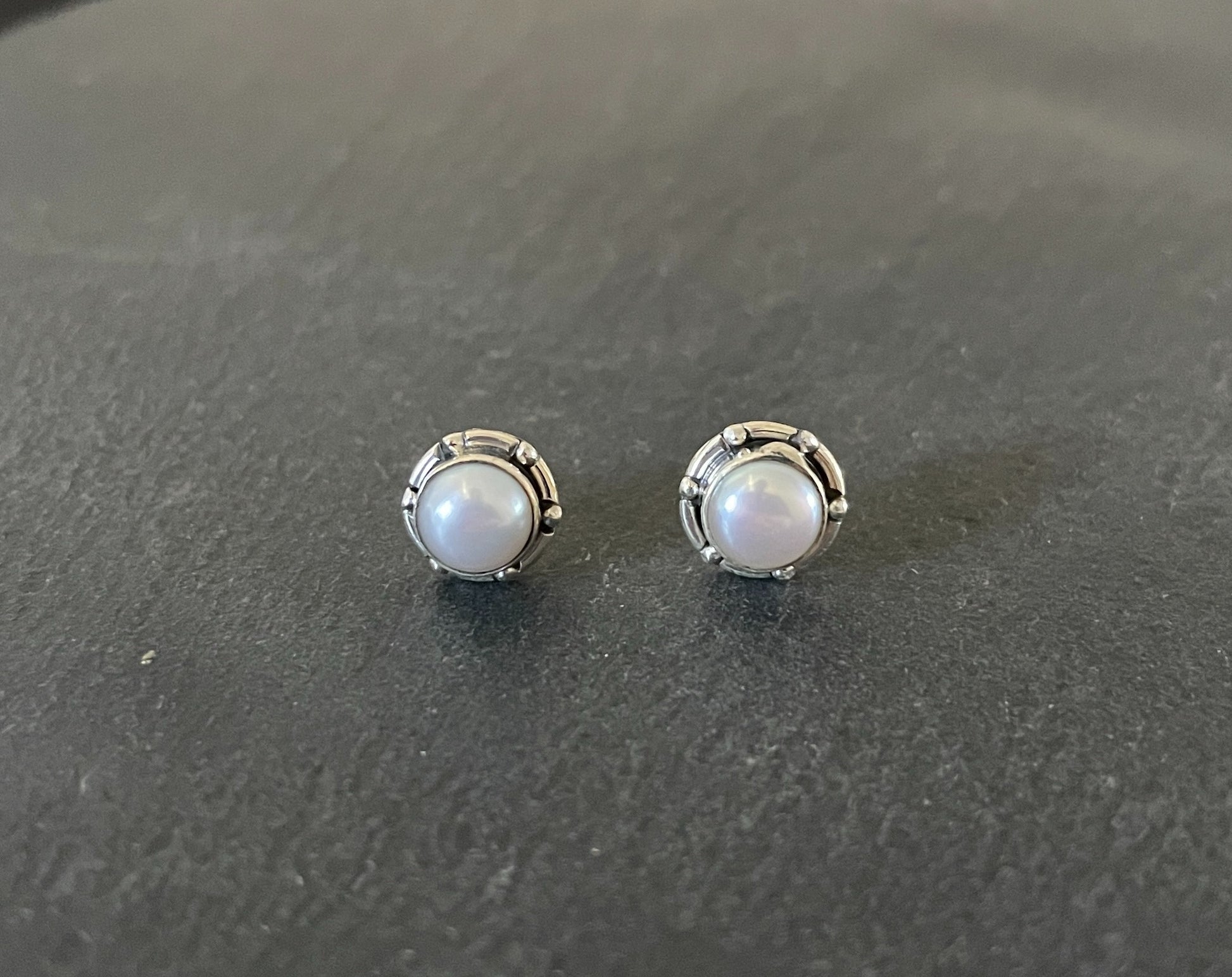 Round Pearl Stud Earrings image 0
