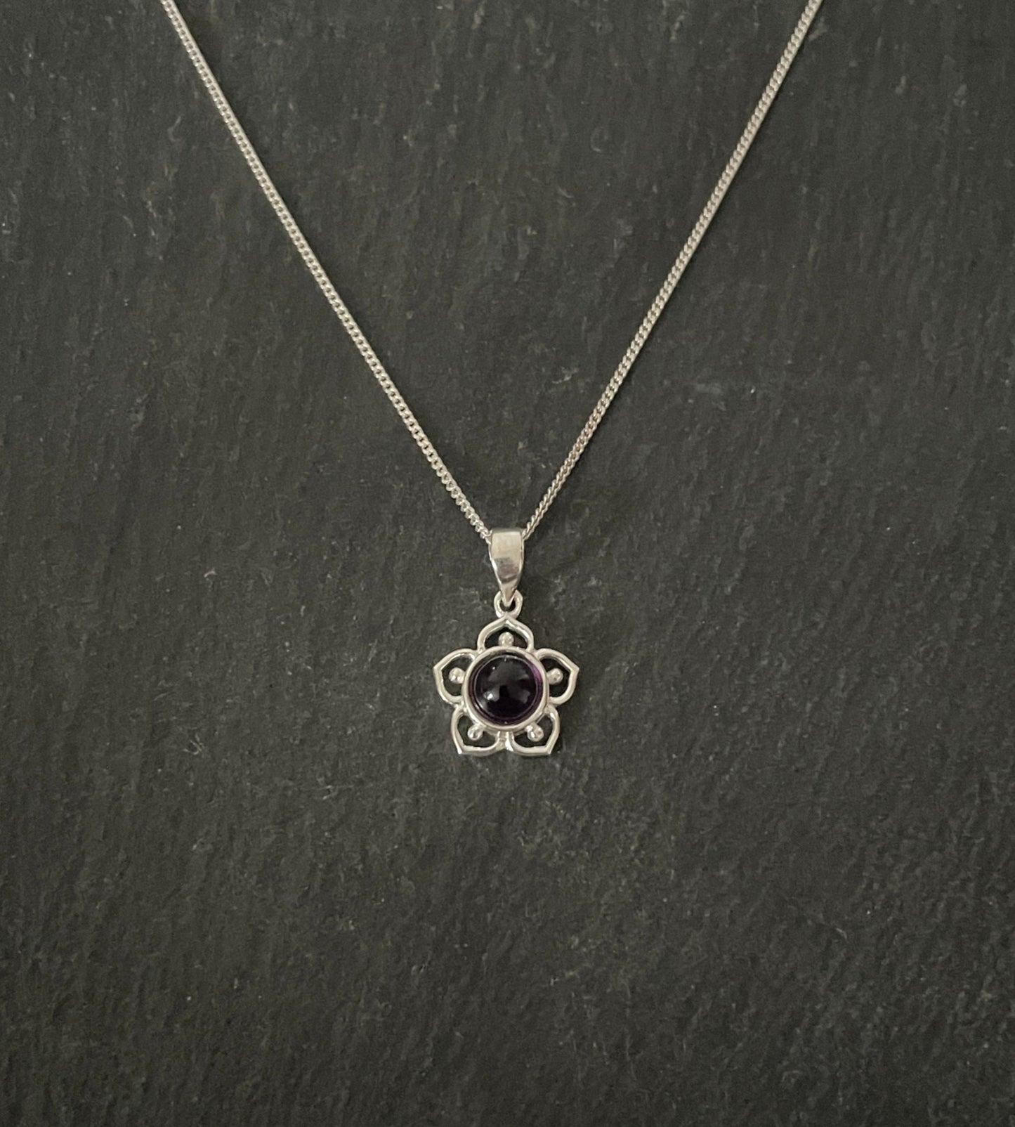 Amethyst and Silver Flower Pendant image 0