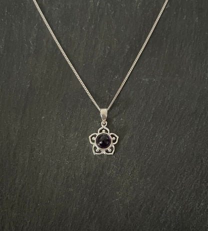 Amethyst and Silver Flower Pendant image 0
