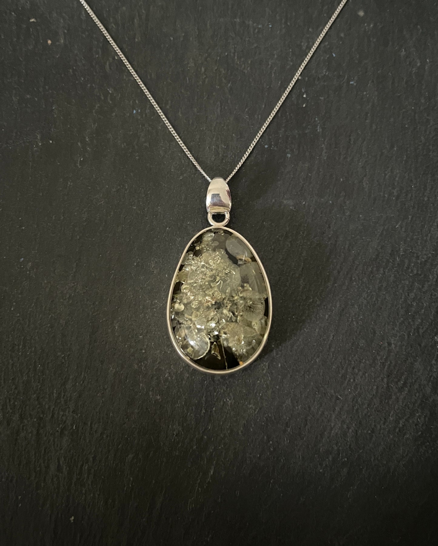 Green Amber and Silver Pendant image 0