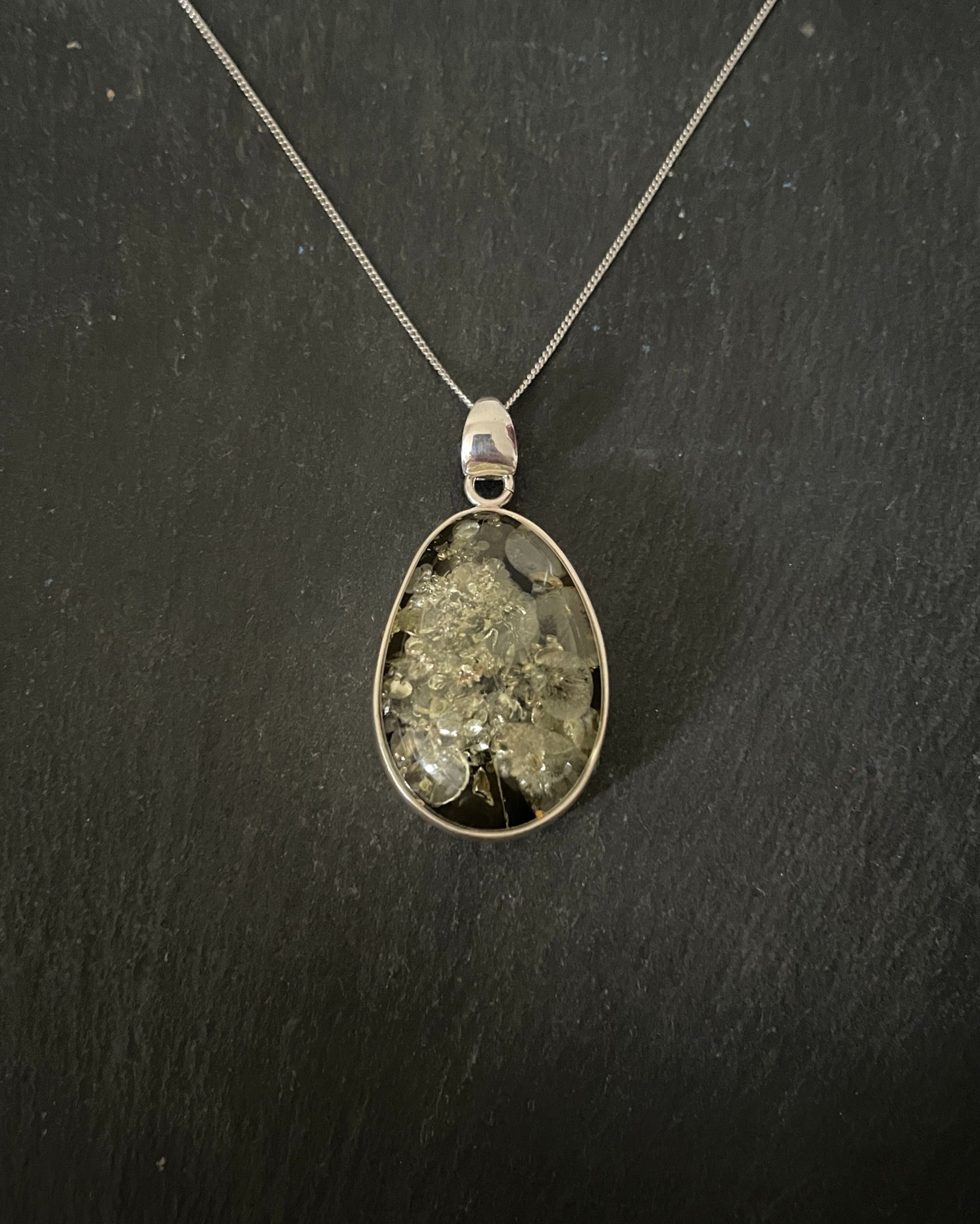 Green Amber and Silver Pendant image 0