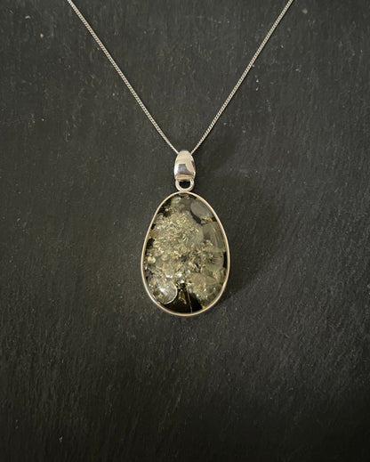 Green Amber and Silver Pendant image 0