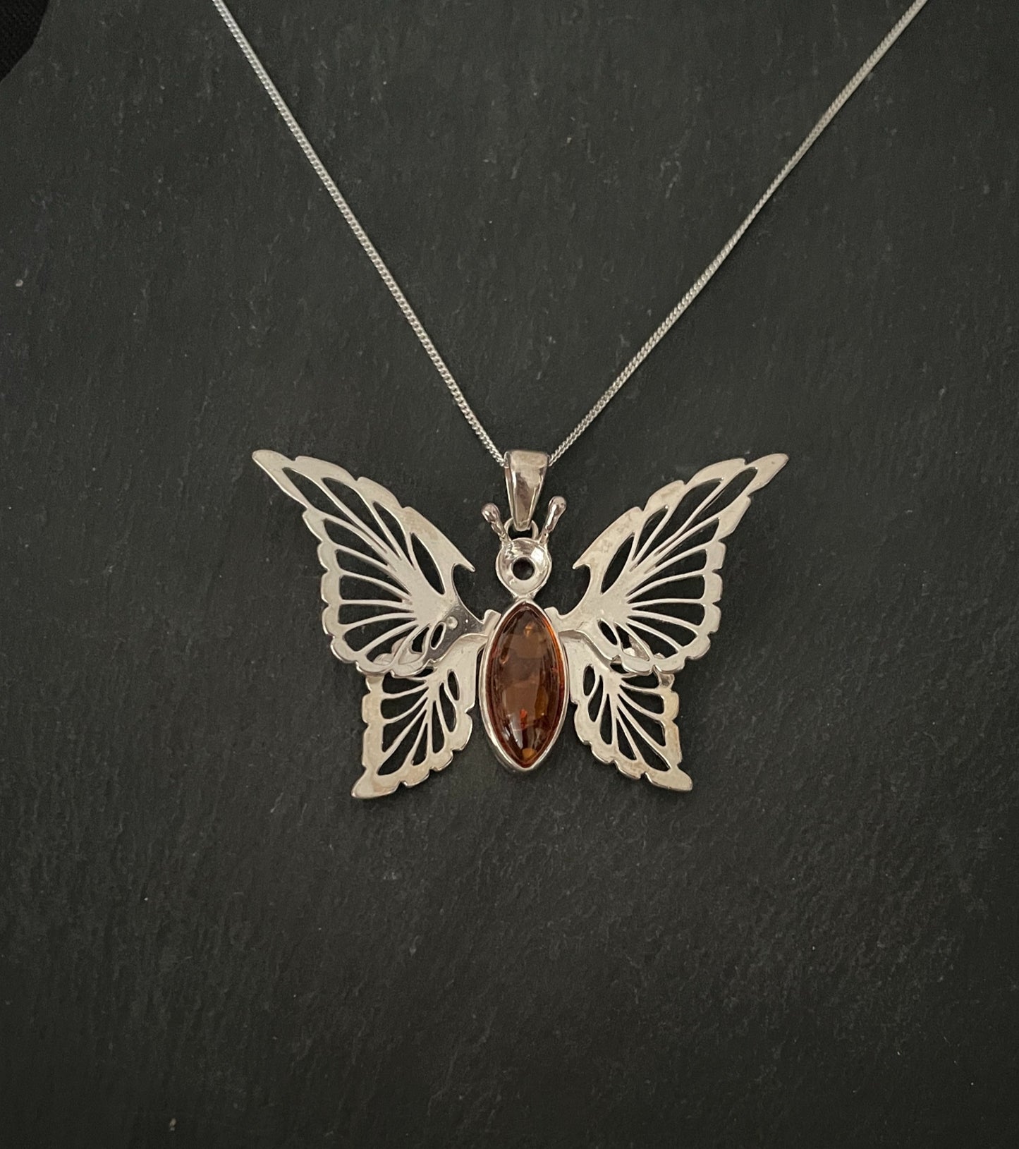 Large Amber and Silver Butterfly Pendant image 0