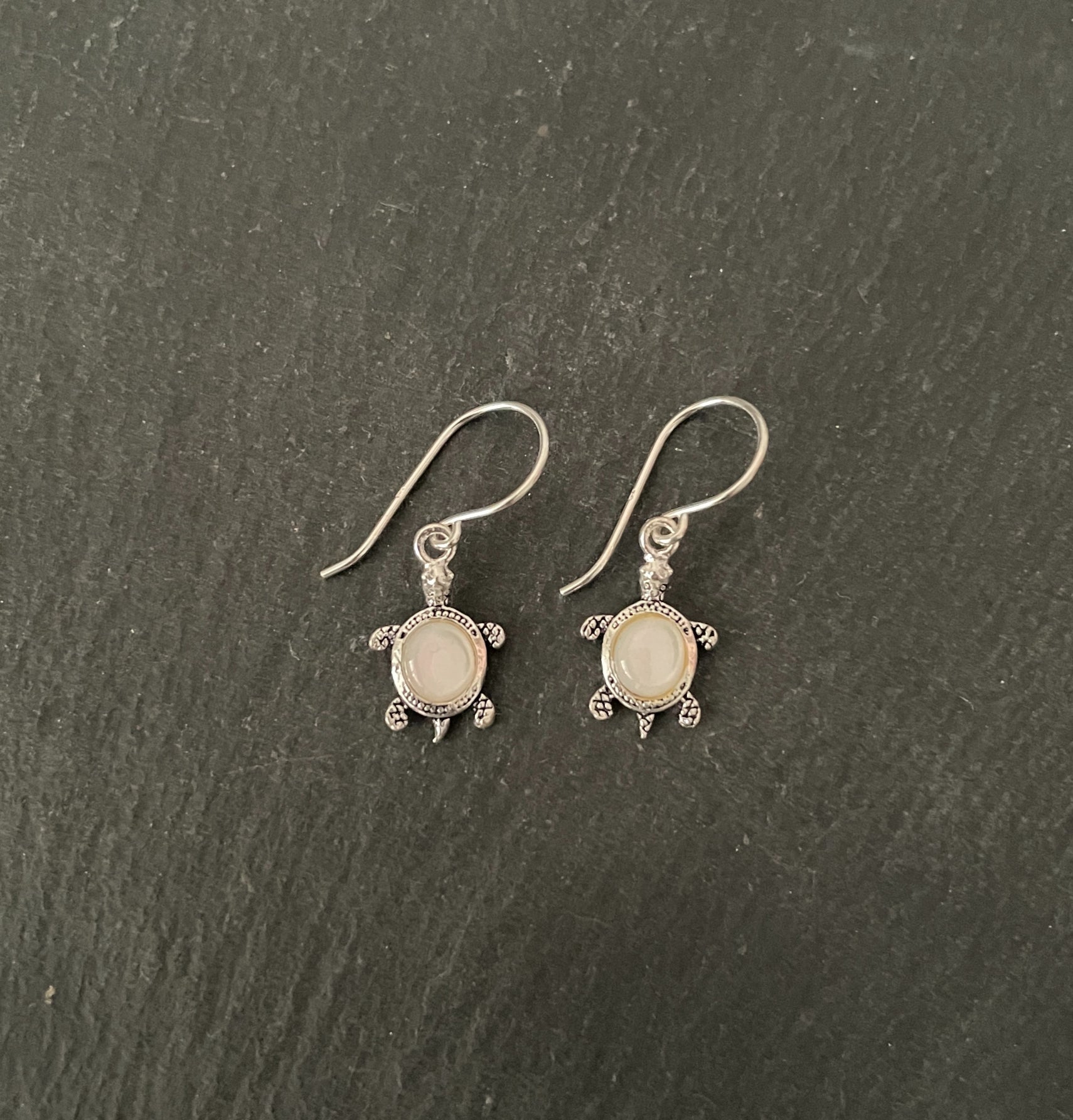 Mother Of Pearl and Silver Turtle Earrings image 0