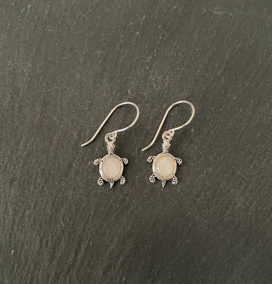 Mother Of Pearl and Silver Turtle Earrings image 0