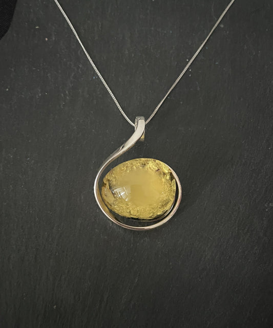 Amber and Handmade Silver Pendant image 0